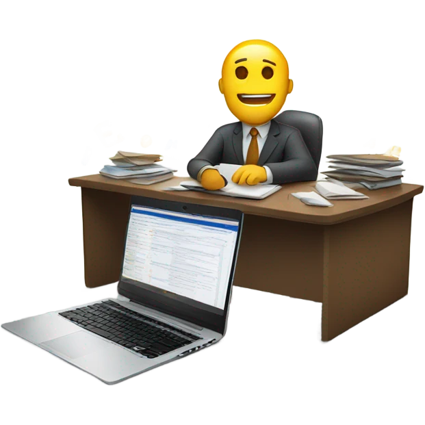 a man is typing on a laptop and letters are flying out of the laptop emoji
