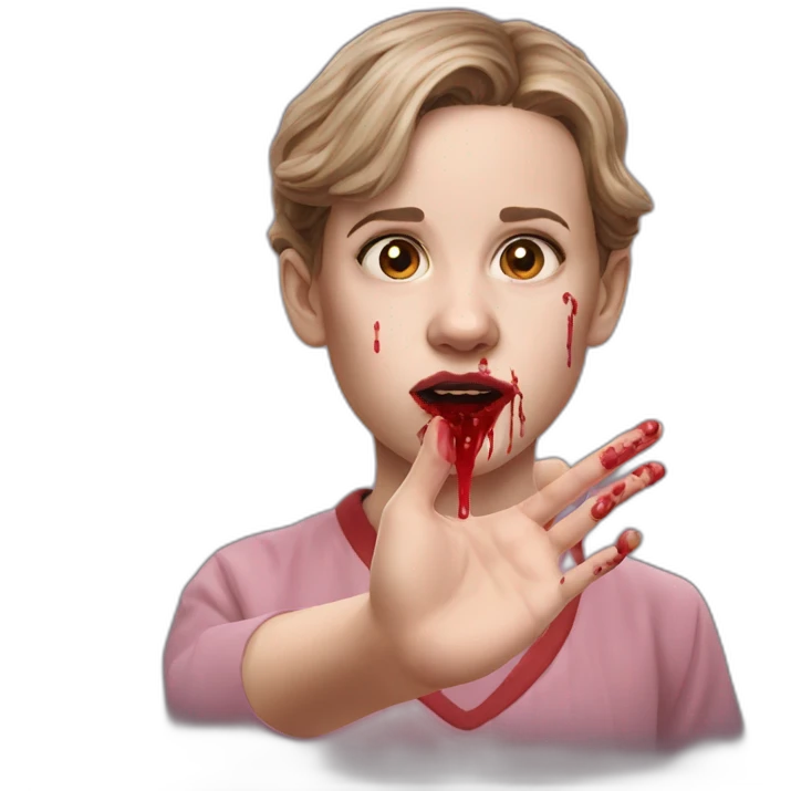 eleven from stranger things with her hand and her nose blood  emoji