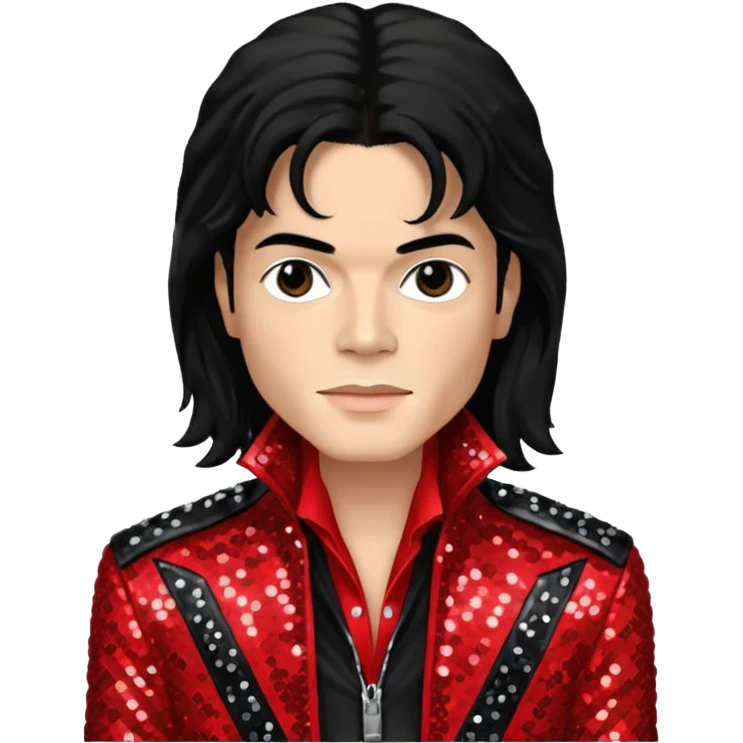Michael Jackson with black long hair, red sequin jacket, black shirt, light skin emoji