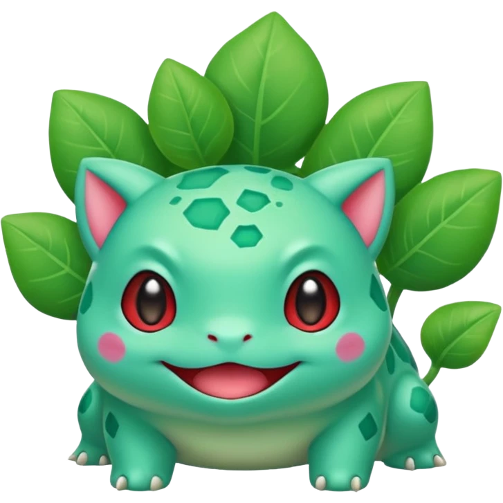 cute Bulbasaur Pokémon, rednote emoji style, soft rounded expressive face, vibrant green and teal tones, playful cheerful expression emoji