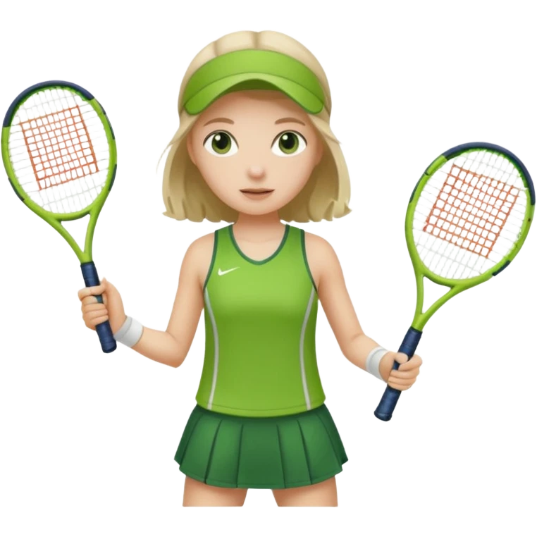 white young girl playing tennis, wearing a green outfit emoji