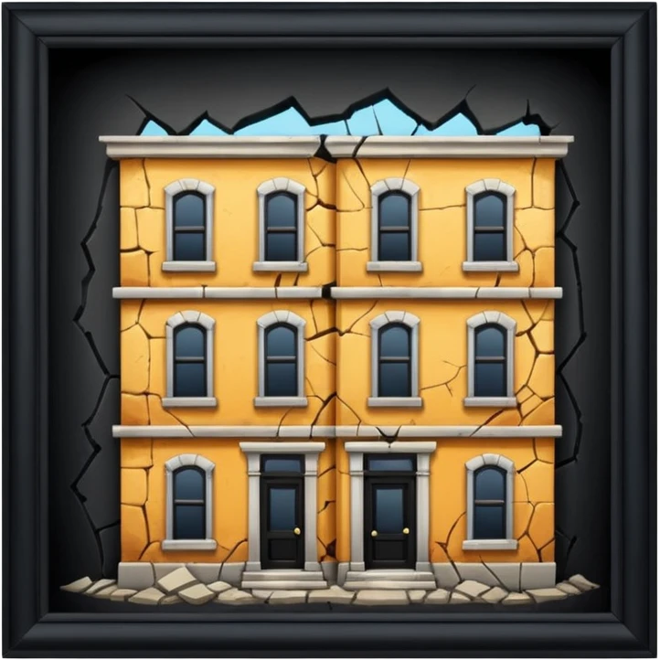 Apartment that is cracking and collapsing emoji