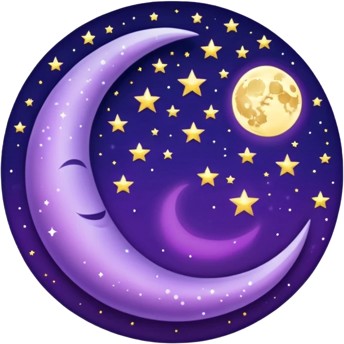glitter purple and cian crescent moon emoji