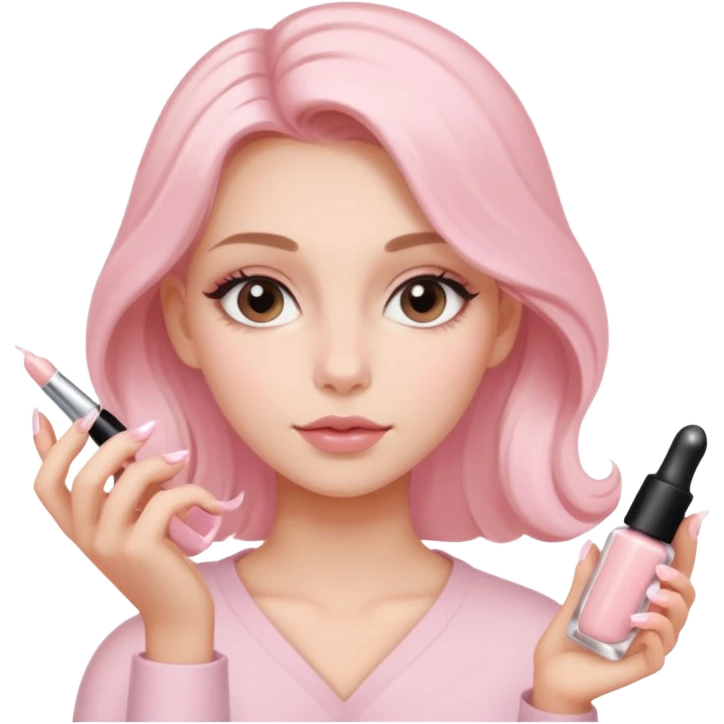 clean girl aesthetic emoji, applying skin care, serum, cream, hair in a claw clip, soft pink and nude palette emoji