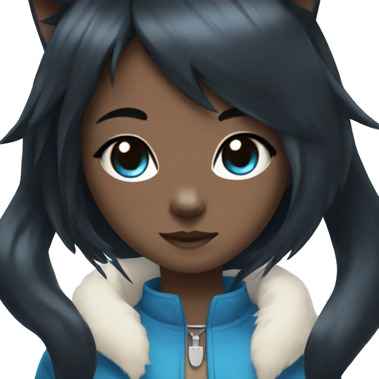 anime cat girl with black hair dark skin and blue eyes emoji