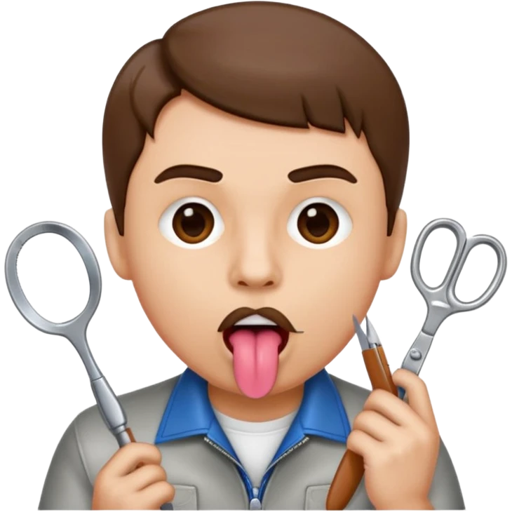 Man holding tongue out of mouth with scissors surrounding his tongue emoji