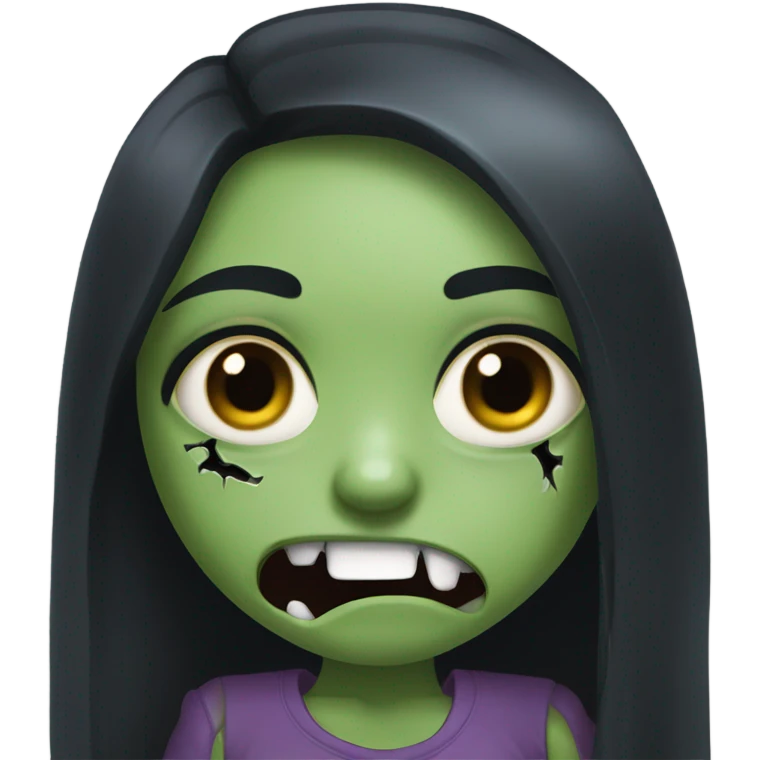 girl zombie with black long hair with teeth and serious face  emoji