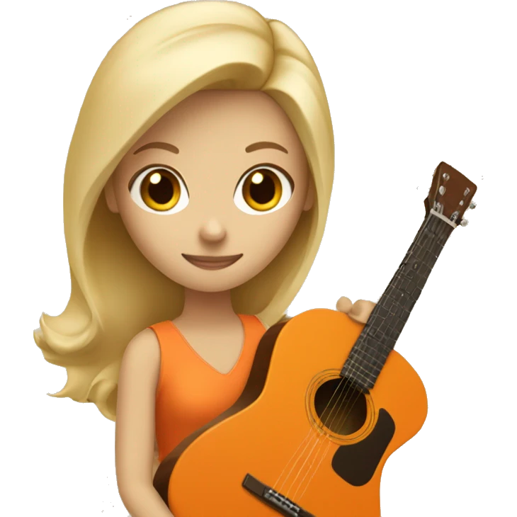 Blonde girl wearing an orange dress playing a *beige acoustic guitar* emoji