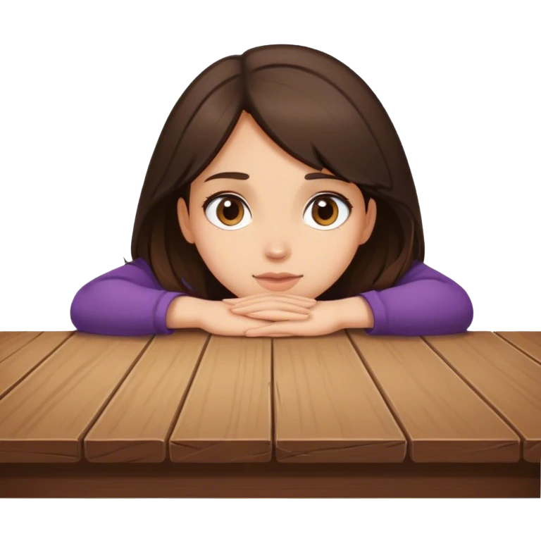  A brunette girl peering from behind a table face view  emoji