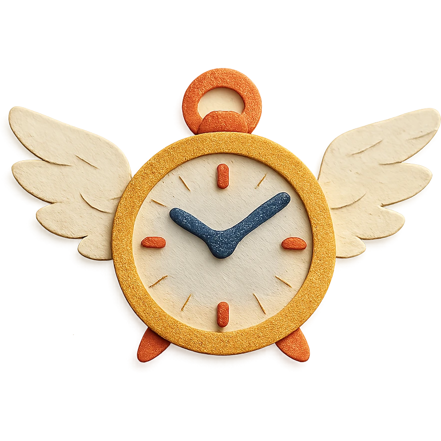 clock with angel wings in paper craft style emoji