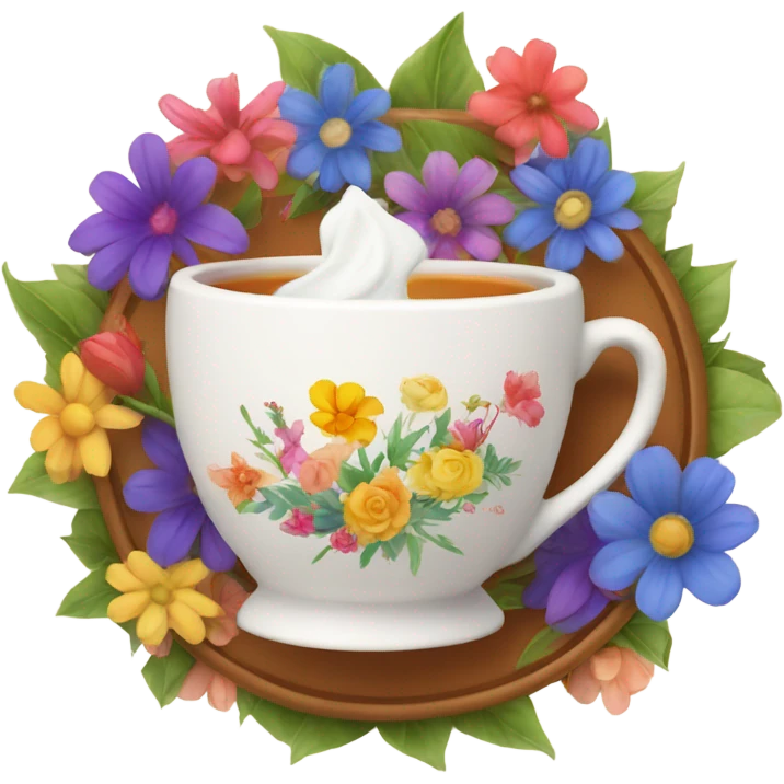Tea in a nice cup with flowers emoji
