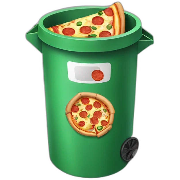 A garbage bin with pizza in it emoji