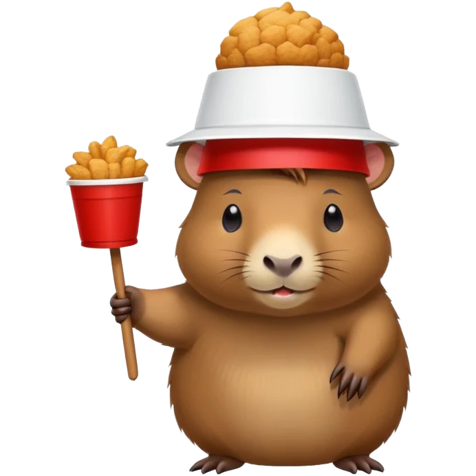 Capybara wearing a tiny KFC bucket as a hat on its head emoji
