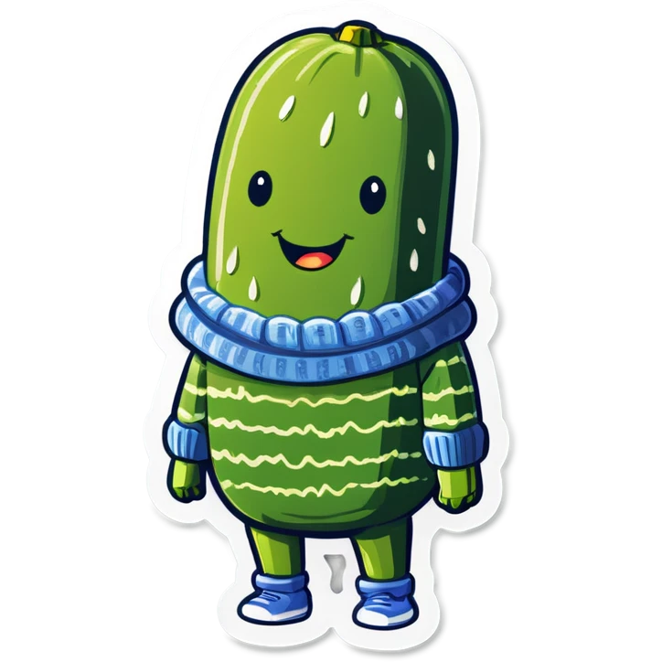A realistic pickle wearing a sweater emoji