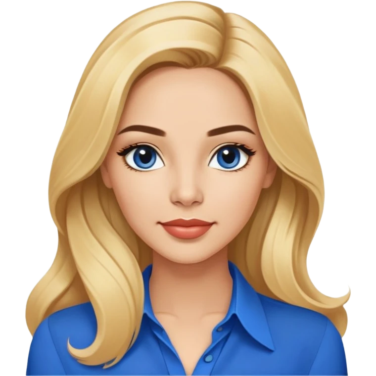 Linette Torres, Puerto Rican actress with fair complexion, beautiful facial features, bright expressive eyes, defined cheekbones, full lips with warm smile, long flowing blonde hair, wearing a stylish blue blouse emoji