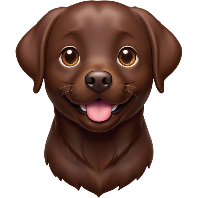 Cinematic Comical Chocolate Labrador Portrait Emoji, Head tilted dramatically with an exaggeratedly amused expression, featuring a glossy chocolate Fur with a rich, radiant finish, wide, expressive brown eyes filled with playful disbelief, Simplified yet hilariously expressive features, highly detailed, glowing with a slightly sassy glow, high shine, dramatic yet playful, stylized with an air of cheeky mischief, bright and endearing, soft glowing outline, capturing the essence of a spirited and over-the-top companion, so meme-worthy it feels like it could side-eye its way into internet fame instantly! emoji