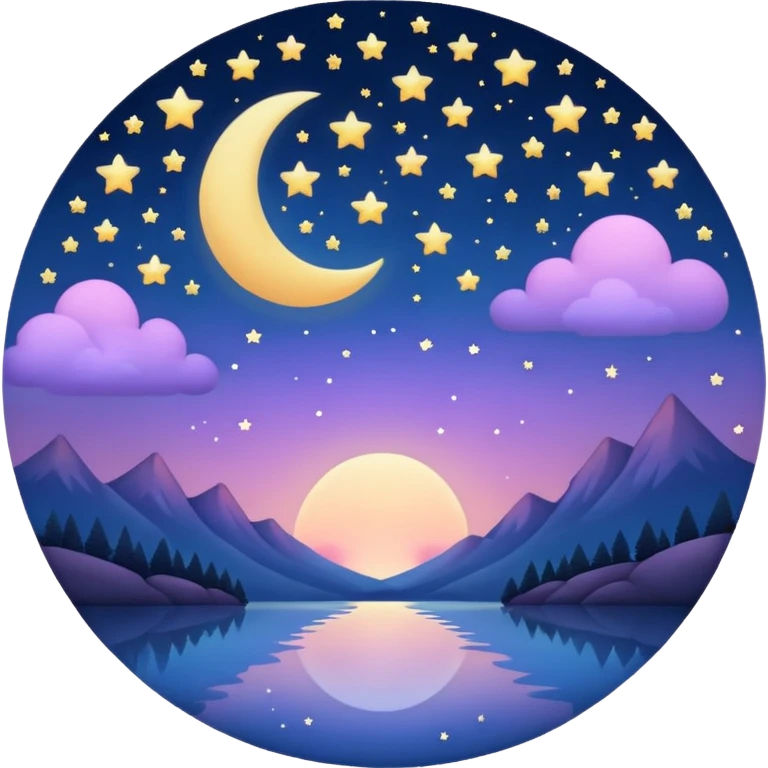 "Design a calming circle emoji for evening reflection. Soft moonlight, gentle stars, peaceful twilight sky, or spiritual symbols. No people - emphasize tranquil colors, night sky elements, and serene spiritual imagery." emoji