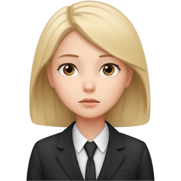 сделай молодую девушку в деловом костюме которая задумалась над чем-то и смотрит вверх emoji