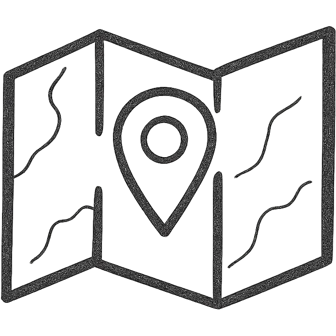 map icon, sketchy, playful, hand-drawn outline style emoji