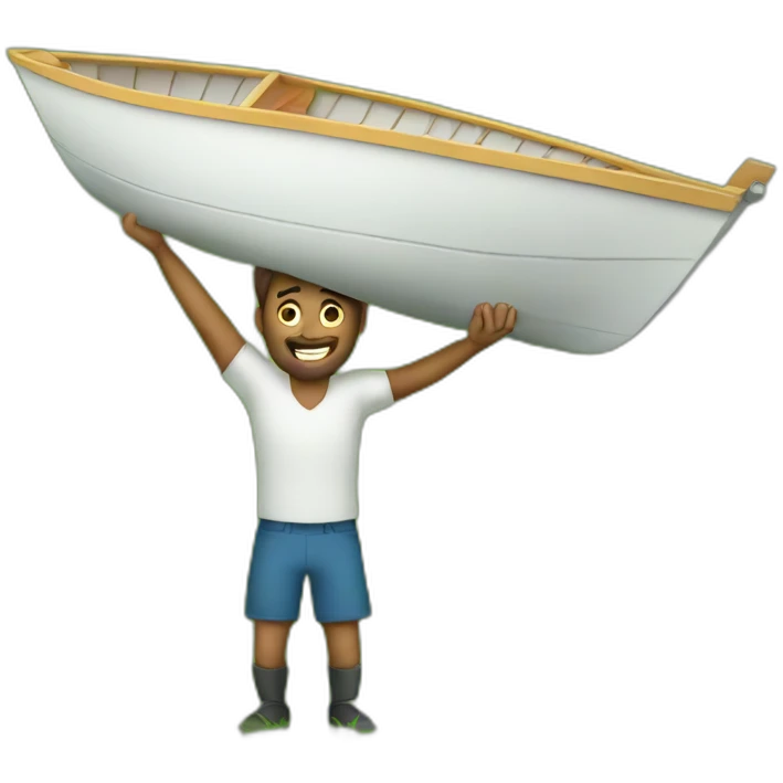 Guy carrying a boat over his head standing on grass emoji