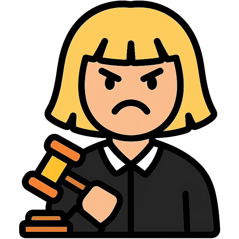 angry judge with blonde shoulder-length hair and bangs emoji