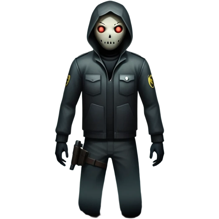 An icon featuring a dark, eerie atmosphere with a spooky environment, inspired by horror games like Resident Evil. The design includes ominous lighting, creepy shadows, and a silhouette of a character in distress. Transparent background enhances the chilling vibe of the scene. emoji