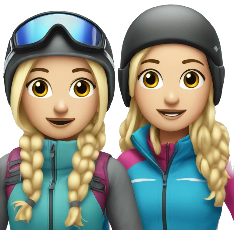 blonde and brunette skiing girls emoji