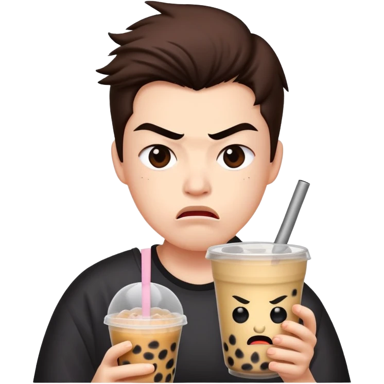 Angry face drinking boba tea emoji