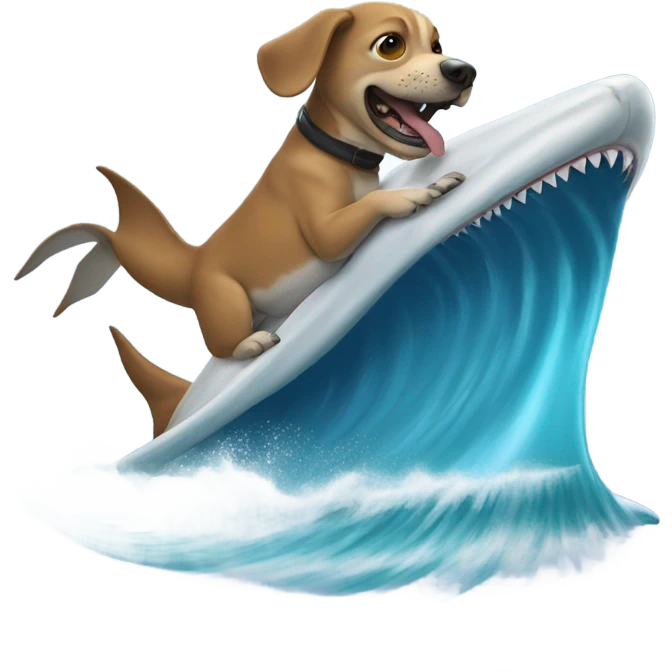 A dog riding a shark on a big wave emoji