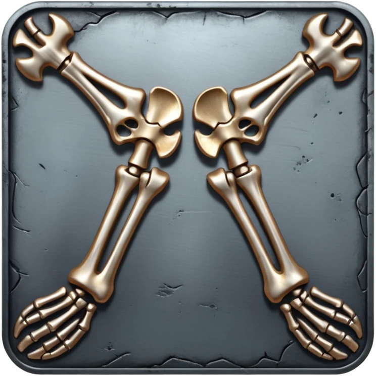 metallic anatomic bones with traces of blood, steel texture, dark dramatic tone, clean background emoji