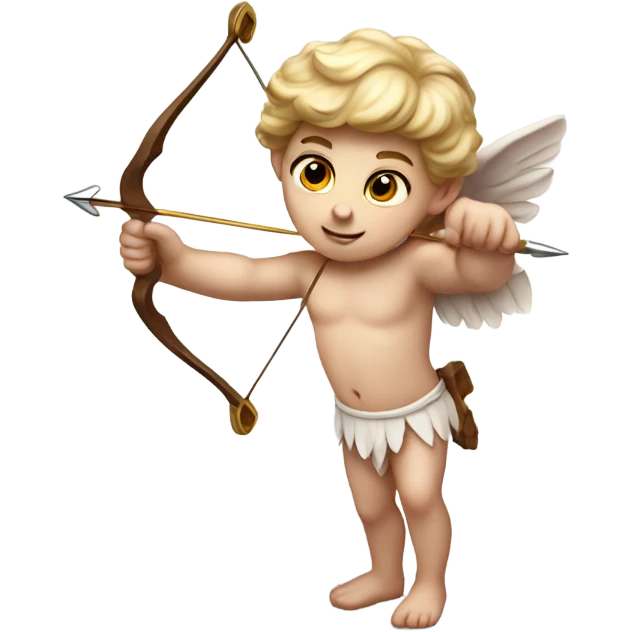 Realistic pale Cupid aiming his heart arrow and bow emoji
