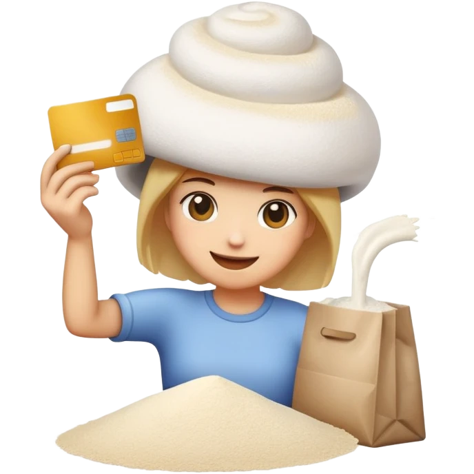 Emoji with credit card in hand and a pile of flour emoji