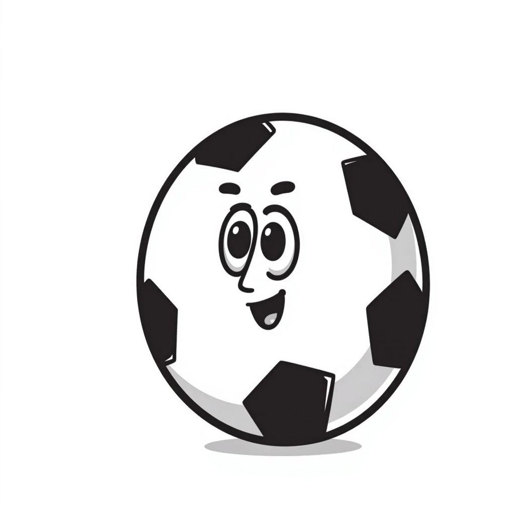 A hand-drawn football/soccer ball with an adorable face and expression emoji