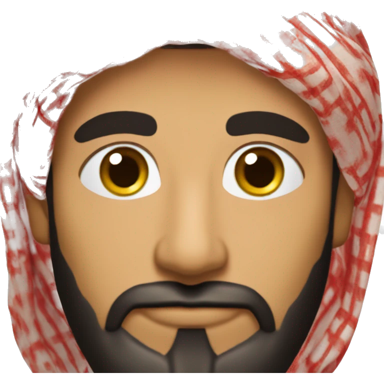 A Saudi man with wheat-colored skin, wearing a red shemagh and black agal. He has a short beard and full mustache, giving him a confident and traditional look. His calm expression shows wisdom and experience. emoji