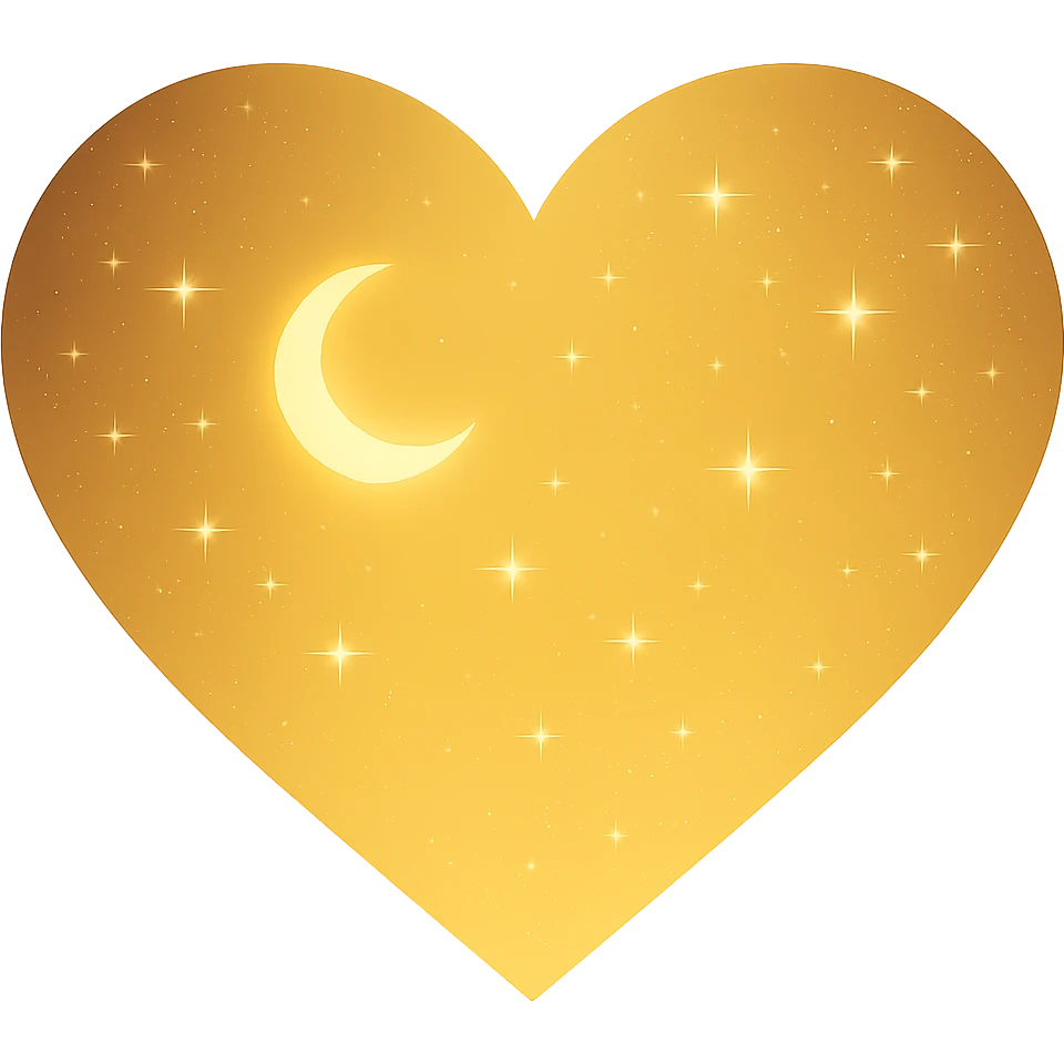 Modify the heart with a night sky gradient to a yellow night theme with a yellow gradient, more stars, and a soft glow. Remove the background entirely  emoji