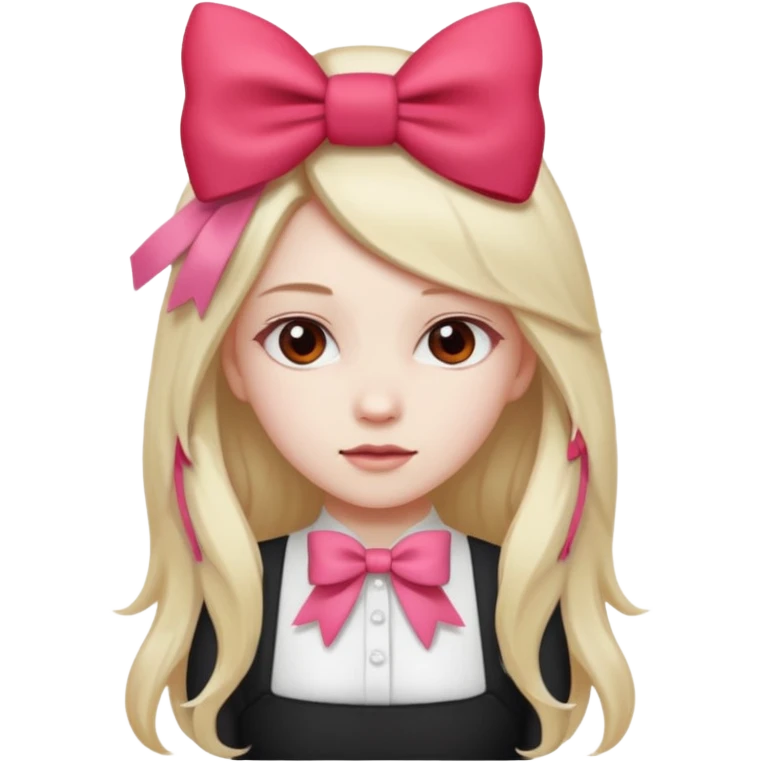 girl with long hair with side parted pale skin red pink bow in her hair and wearing a white basic top emoji