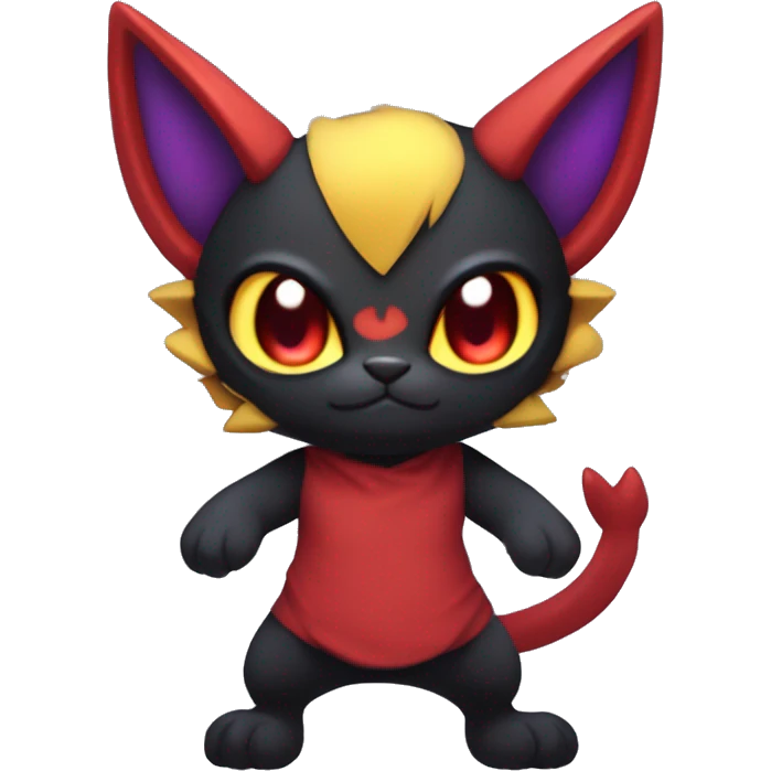 Anthropomorphic Cute Chibi Black red purple yellow Cool Edgy Punk-Gothic Horned Litten-Bat-cat-Fakemon full body emoji