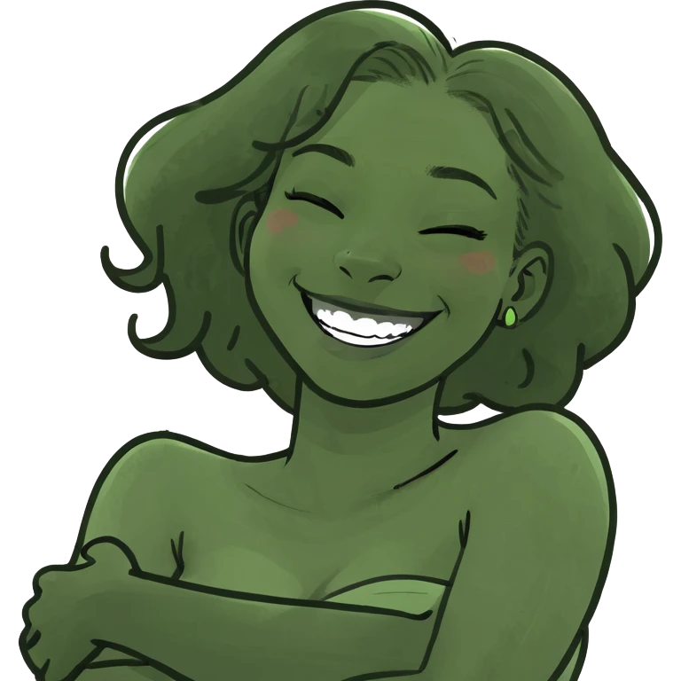 black girl with arms crossed around neck and laughing  emoji
