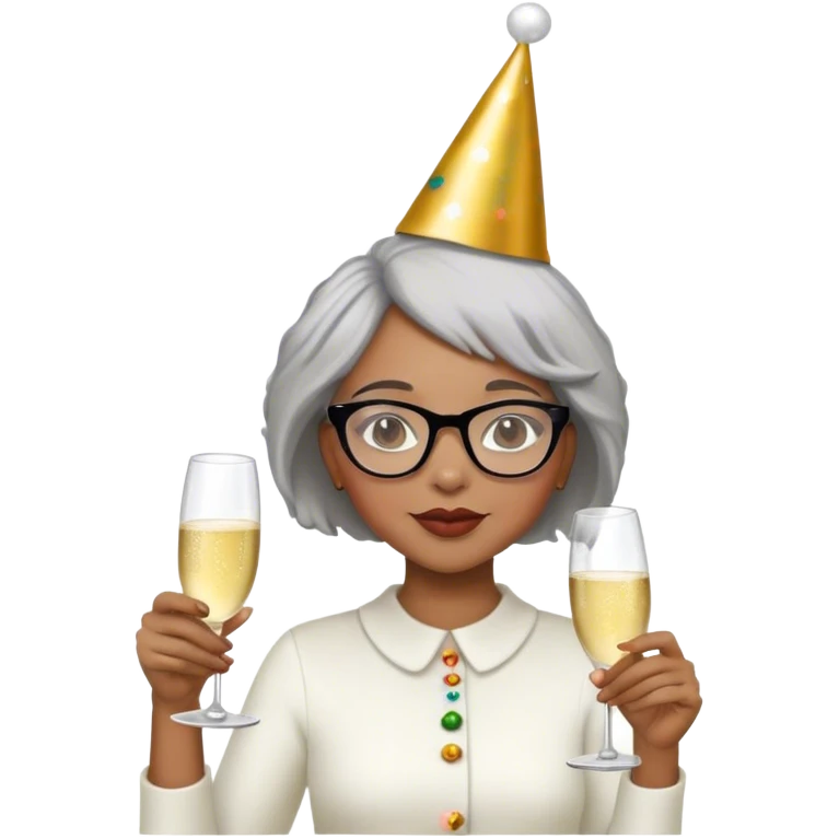 Light skinned Black girl with glasses short natural gray haircut celebrating new year’s  emoji