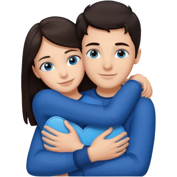  Chłopak z ciemnymi włosami i z ciemnymi oczami przytulający się do brunetki z niebieskimi oczami emoji