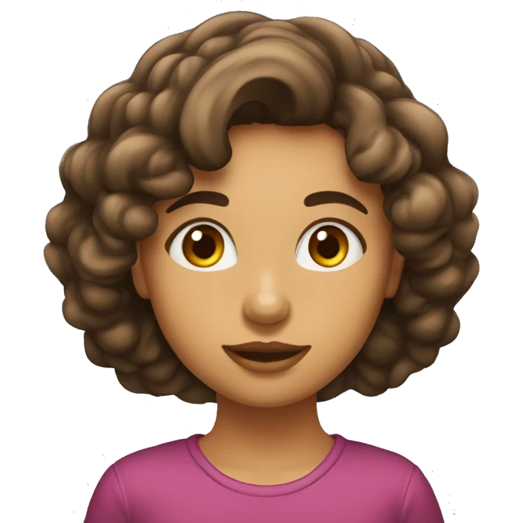 Menina com cabelo liso ondulado,castanho escuro, cabelo levemente de lado grande  emoji