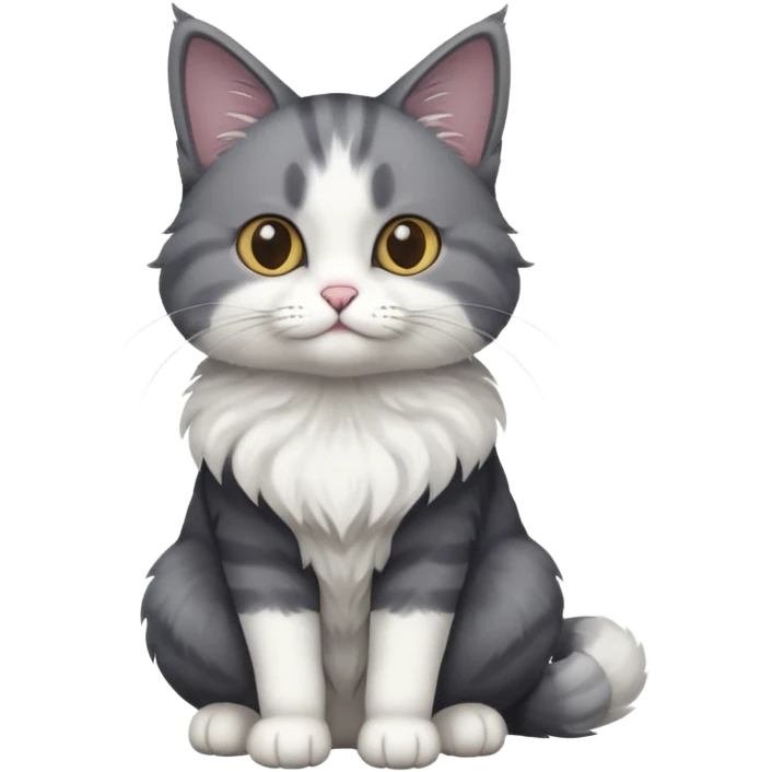 full body dark grey and white cat with white front legs emoji
