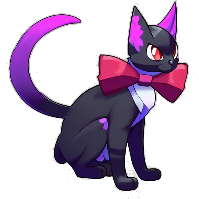 cool kawaii black purple red ethereal fantasy beautiful elegant nargacuga-Noivern-cat-Fakemon collar harness bow tie and bracers full body emoji