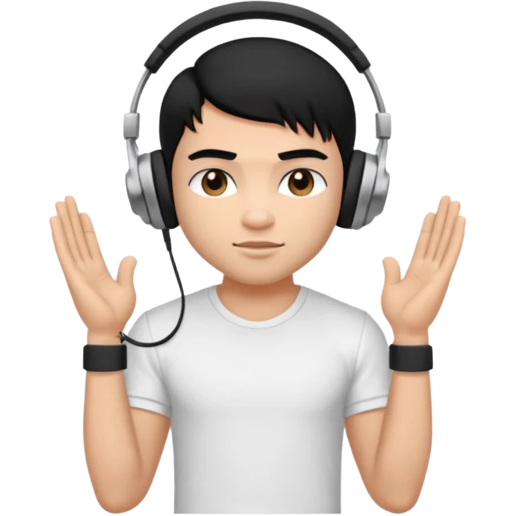 a pretty bratz fair indian boy with black hair. lean but muscled, wearing a white tshirt. headphones on emoji