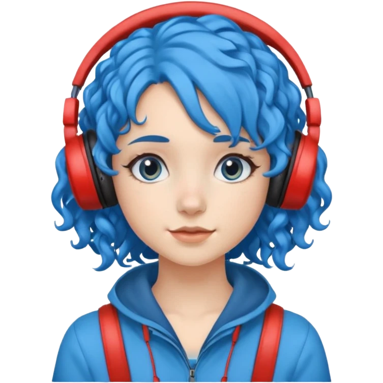 blue haired earringed heaphone wearing girl very curly haired emoji