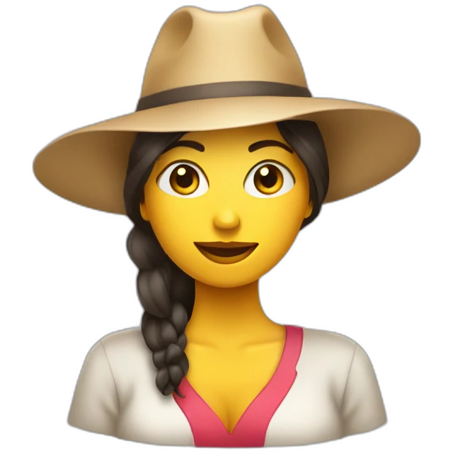 Mujer morena con sombrero creando ideas para redes sociales  emoji