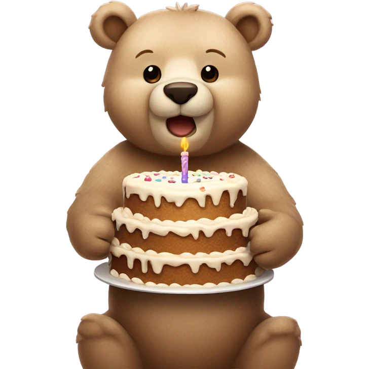 Beige bear holding beige birthday cake  emoji