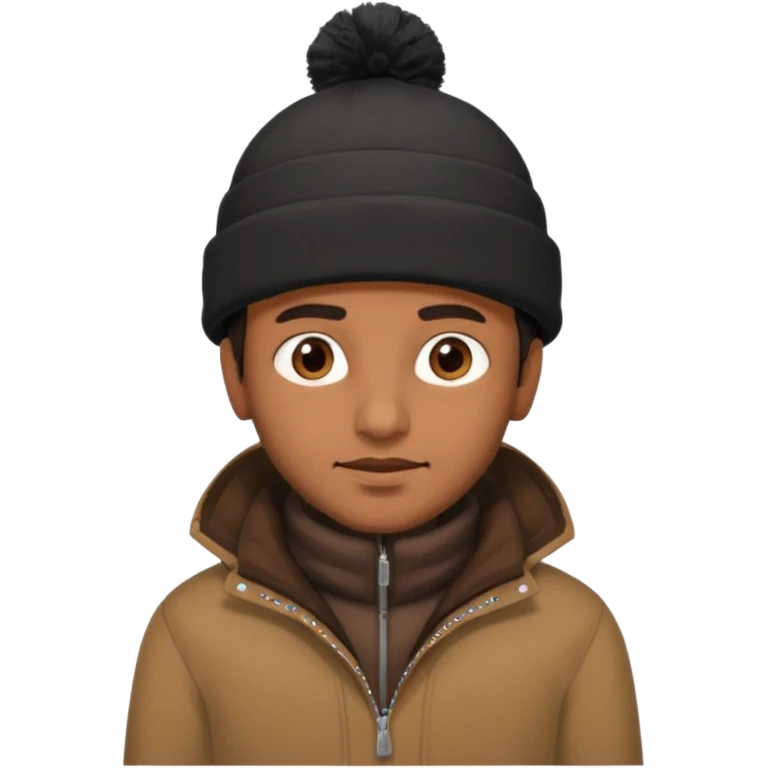 indian guy wearing a black winter hat and brown winter jacket emoji