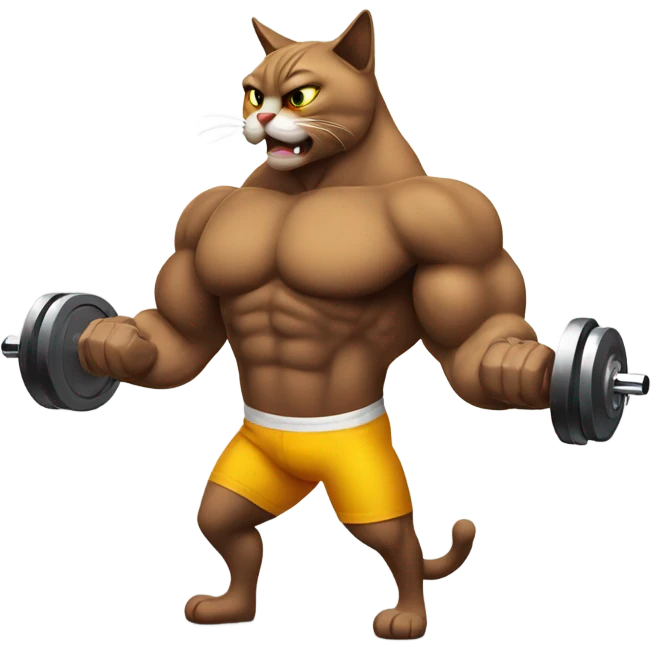 A muscular cat lifting dumbbells at gym emoji