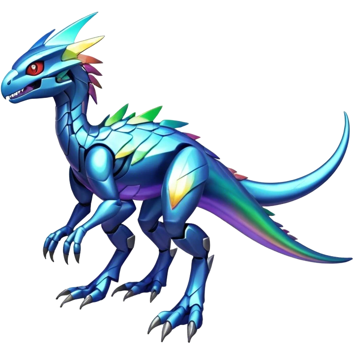 Shiny Futuristic Celestial Fakemon-Pokemon-Digimon-Spectrobes-Raptor-fusion, full body, two legs emoji